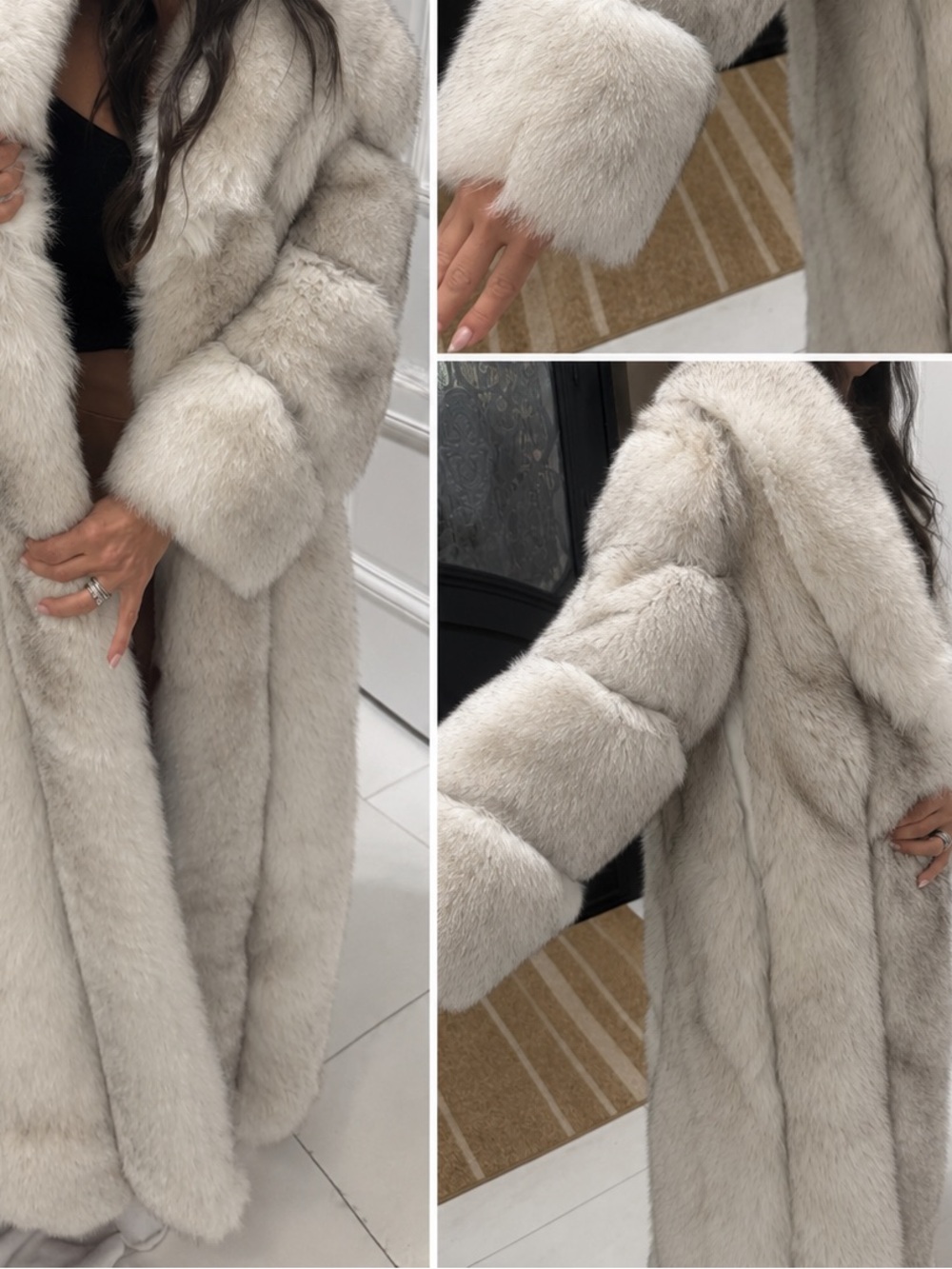 Luxury Women's Full-Length Natural Fox Fur Coat in Light Grey / White